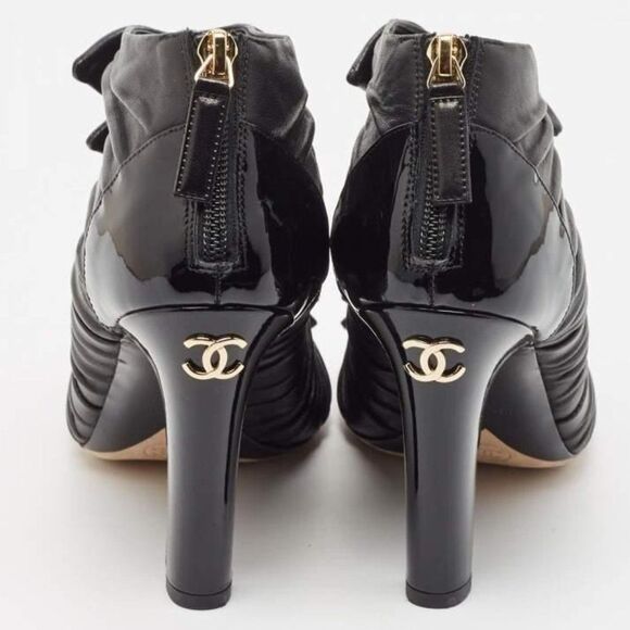 CHANEL Black Pleated Knotted Bow Detail Open Toe Ankle Booties Size EU38 - Picture 1 of 15